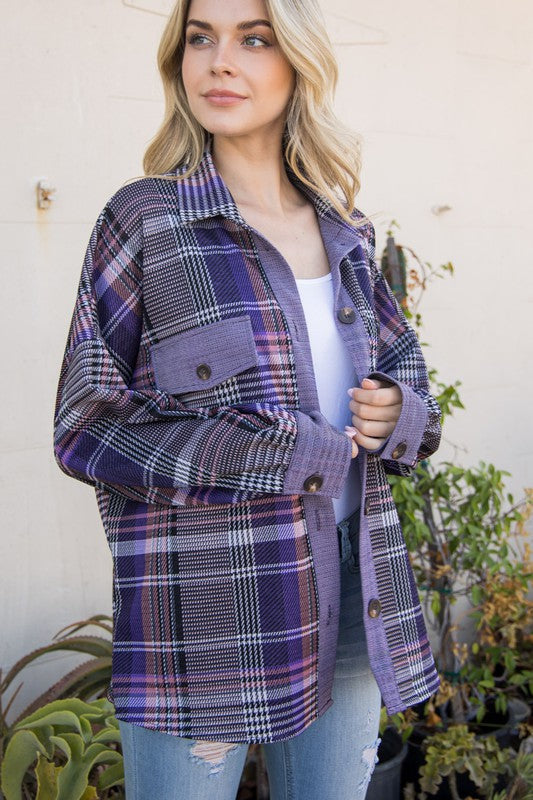 Jacquard Plaid Shacket, Purple