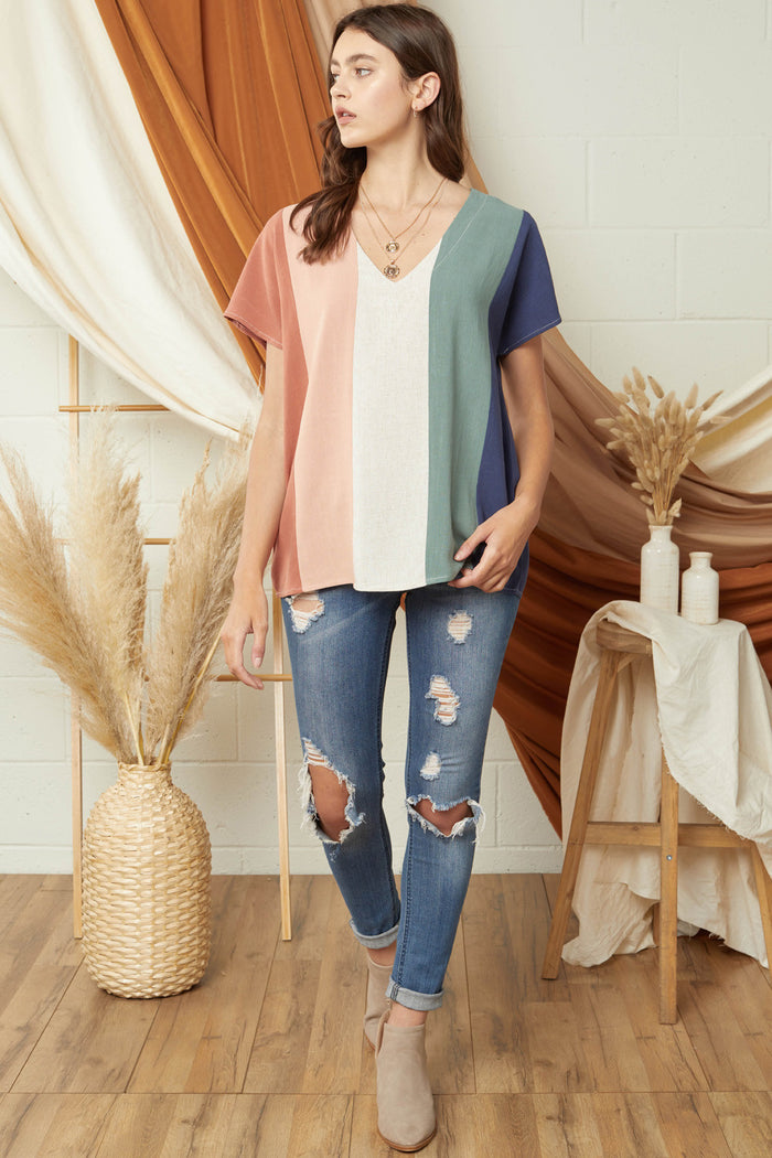 entro usa Color Block short sleeve top