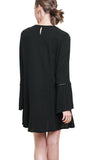 Floral Embroidered Bell Sleeve Mini Dress, Black