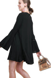 Floral Embroidered Bell Sleeve Mini Dress, Black