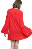 Floral Embroidered Bell Sleeve Mini Dress, Chili