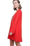 Floral Embroidered Bell Sleeve Mini Dress, Chili