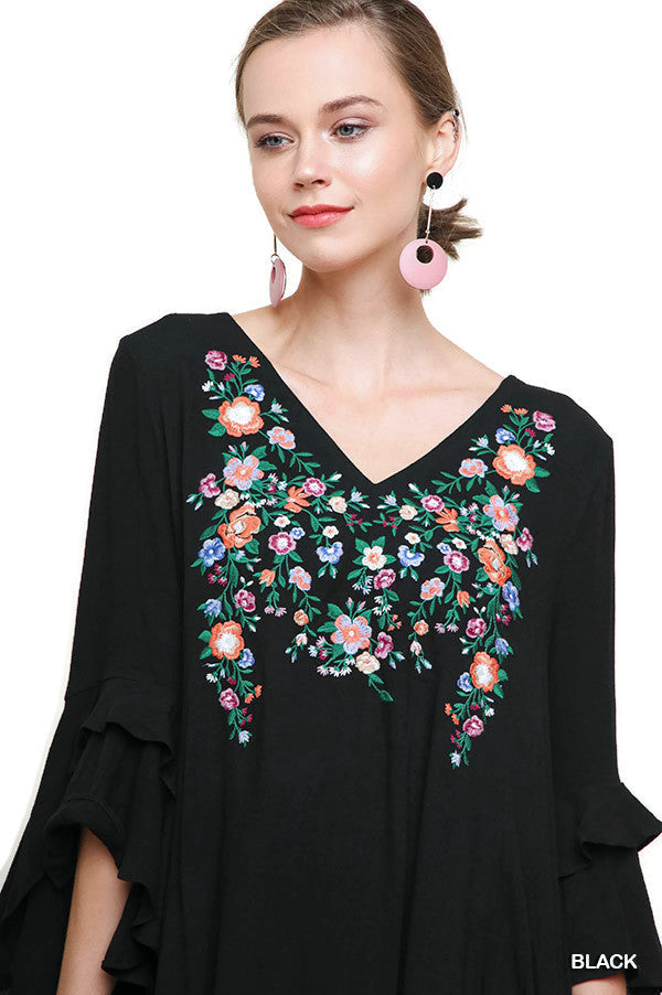 umgee Layered Ruffle Sleeve Dress, Black