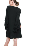 Layered Ruffle Sleeve Dress, Black