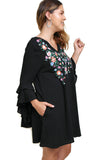 Layered Ruffle Sleeve Dress, Black