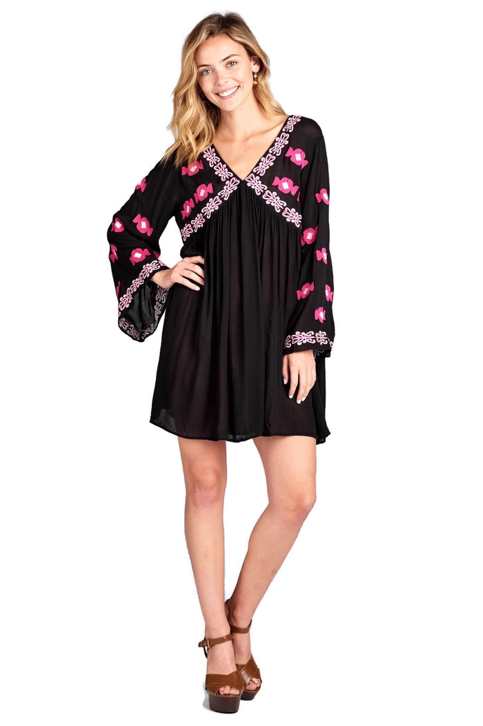 velzera embroidered bell sleeve dress umgee usa