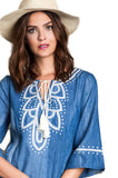 Embroidered Denim Dress, Blue