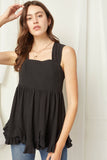 Square Neck Babydoll Top, Black