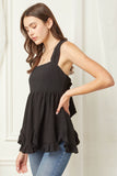 Square Neck Babydoll Top, Black