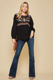 andree by unit Babydoll Embroidered Top, Black