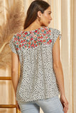 Flutter Sleeve Embroidered Top, Ivory