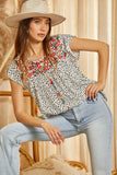 Flutter Sleeve Embroidered Top, Ivory