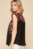 Flutter Sleeve Embroidered Top, Black