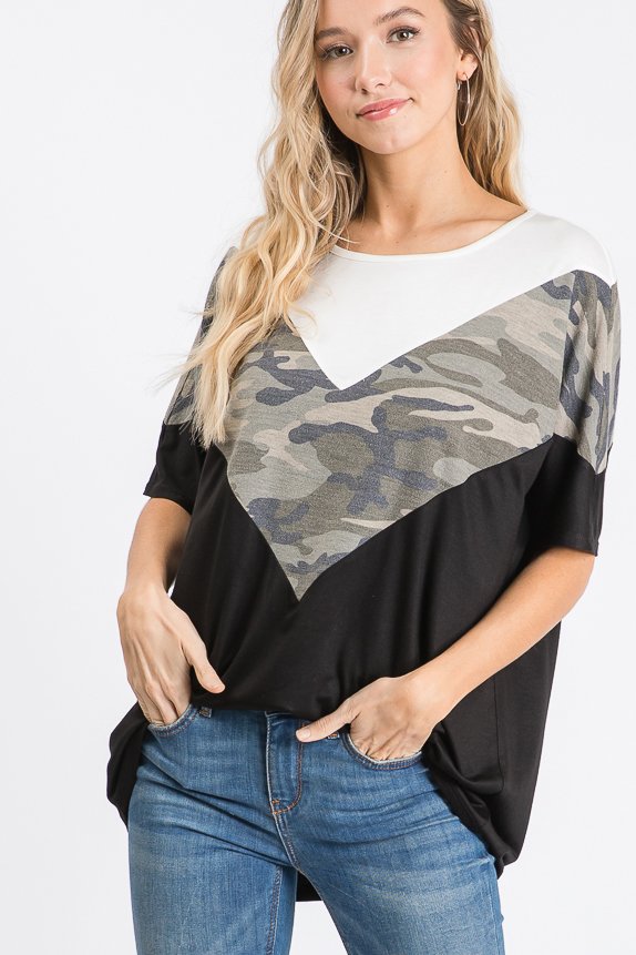camo color block top