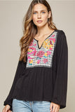 embroiderd & plaid babydoll top