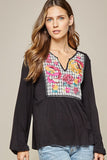 Embroidered Plaid Babydoll Top
