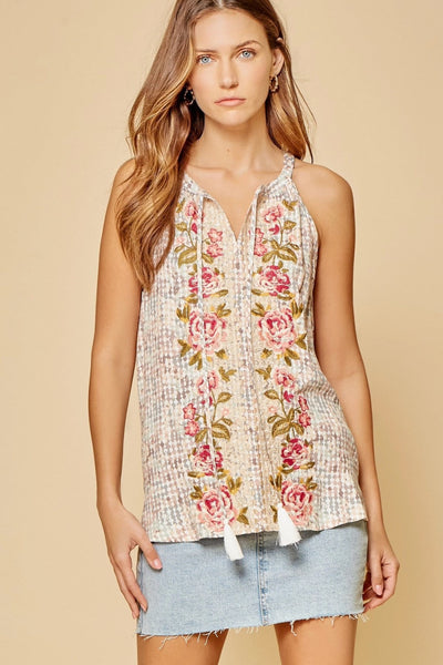 ユウミアリア EMBROIDERY SLEEVELESS T-SHIRT ＄