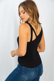 Strappy Neck Ribbed Tank Top, Black