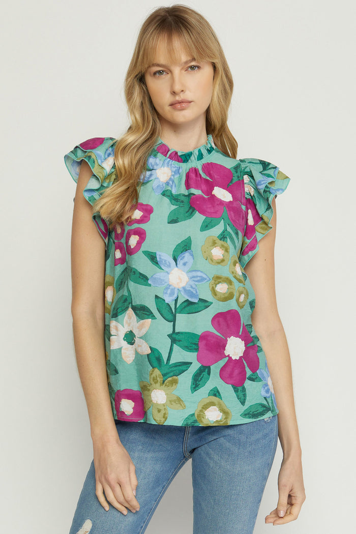 entro floral ruffle sleeve top
