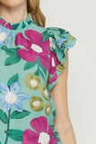 Floral Ruffle Sleeve Top, Sage