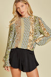 Mixed Floral Ruffle Sleeve Blouse