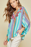 Striped Embroidered Poncho Top