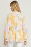 V-Neck Tiered Top, Pink Blue