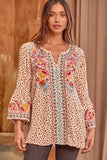 Leopard Embroidered Top, Cream / Camel