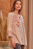 Leopard Embroidered Top, Cream / Camel