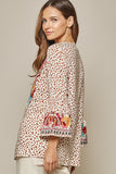 Leopard Embroidered Top, Cream / Camel