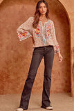 Leopard Embroidered Top, Cream / Camel