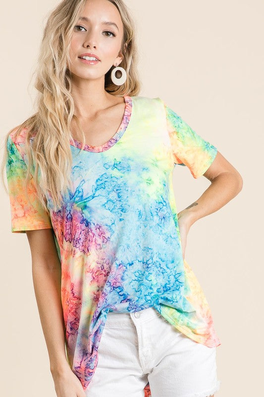 bibi neon tie dye jersey top