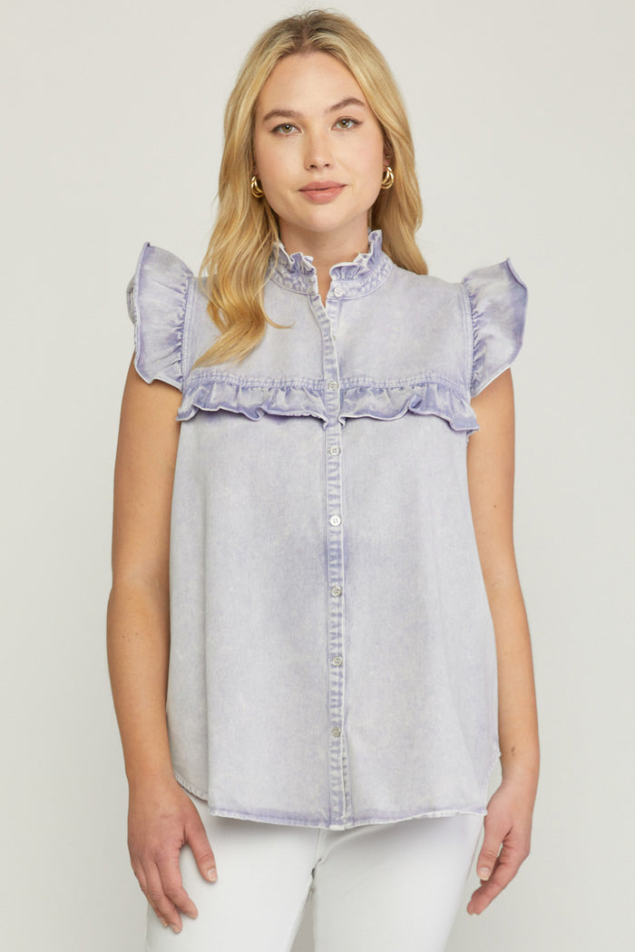 entro USA Denim Ruffle Tunic Top