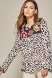 Leopard Embroidered Bell Sleeve Top