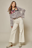 Leopard Embroidered Bell Sleeve Top