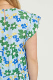 Floral Tiered Babydoll Dress, Blue