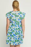 Floral Tiered Babydoll Dress, Blue