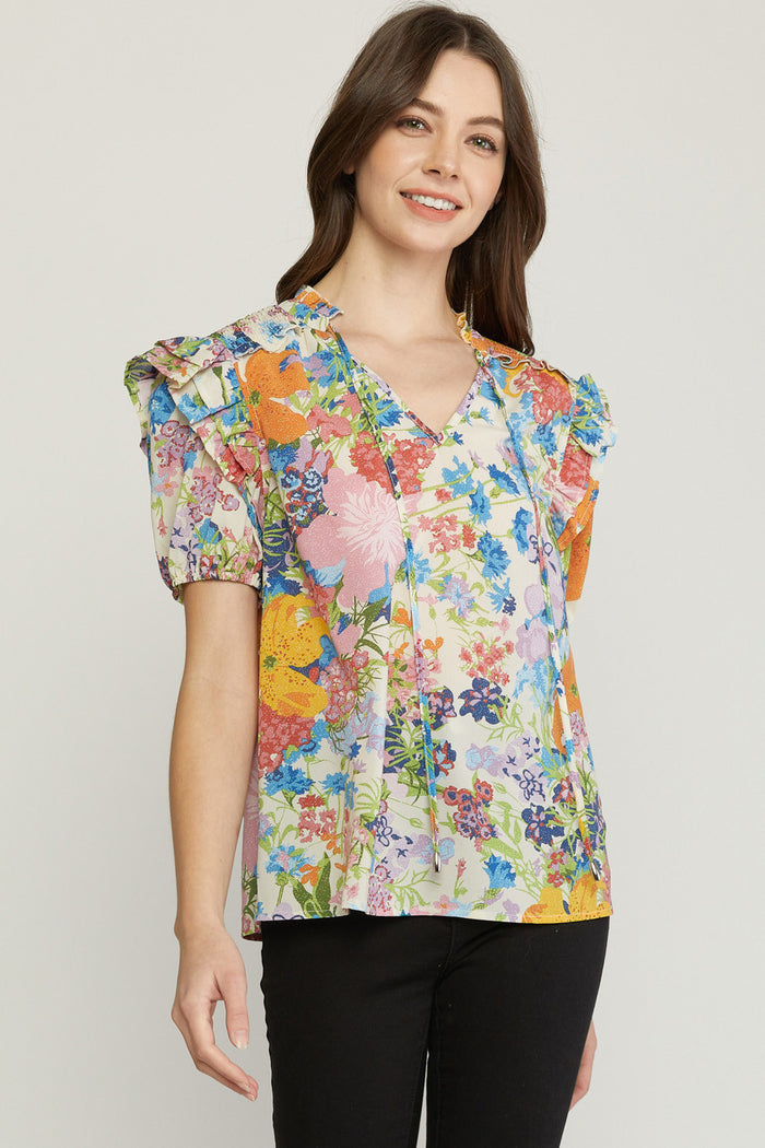 entro USA Floral Ruffle sleeve Blouse