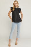 entro USA Pleated Ruffle Sleeve Top
