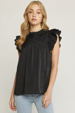 entro USA Pleated Ruffle Sleeve Top