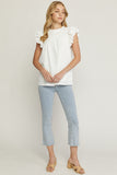 Pleated Ruffle Sleeve Top, White