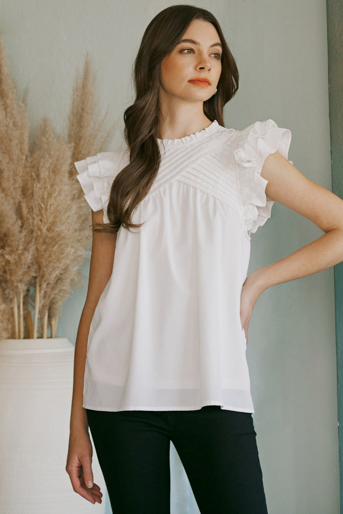 entro USA Pleated Ruffle Sleeve Top