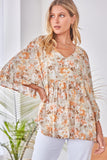 Floral Ruffle Sleeve Top, Sage