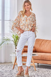 Floral Ruffle Sleeve Top, Sage