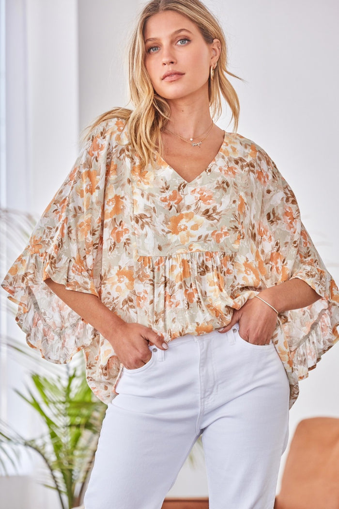 andree by unit / SAVANNA JANE V-Neck Ruffle Sleeve Top