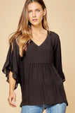 Ruffle Sleeve Top, Black