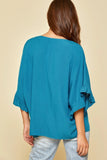 Ruffle Sleeve Top, Teal