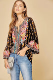 South Beach Embroidered Top, Black Multi
