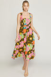 ENTRO USA Floral Smocked Midi Dress
