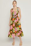 ENTRO USA Floral Smocked Midi Dress